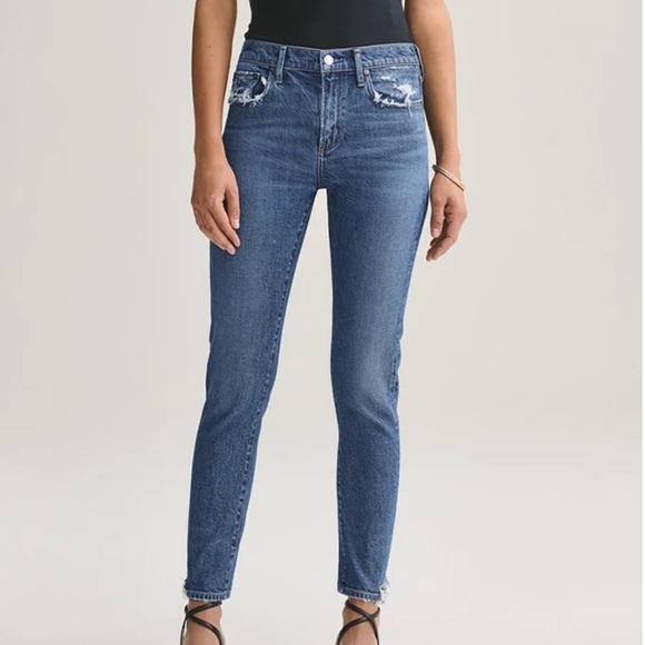 AGOLDE Toni Stratosphere Medium Wash Mid-Rise Straight Slim Leg Jeans Size 24 - Picture 2 of 9